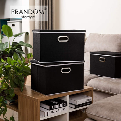 PRANDOM Extra Large Collapsible Storage Bins with Lids [5-Pack] Linen Fabric Foldable Storage Baskets Boxes Organizer Containers Cube with Cover for Bedroom Closet Office Nursery (22.8x15.75x13.8)