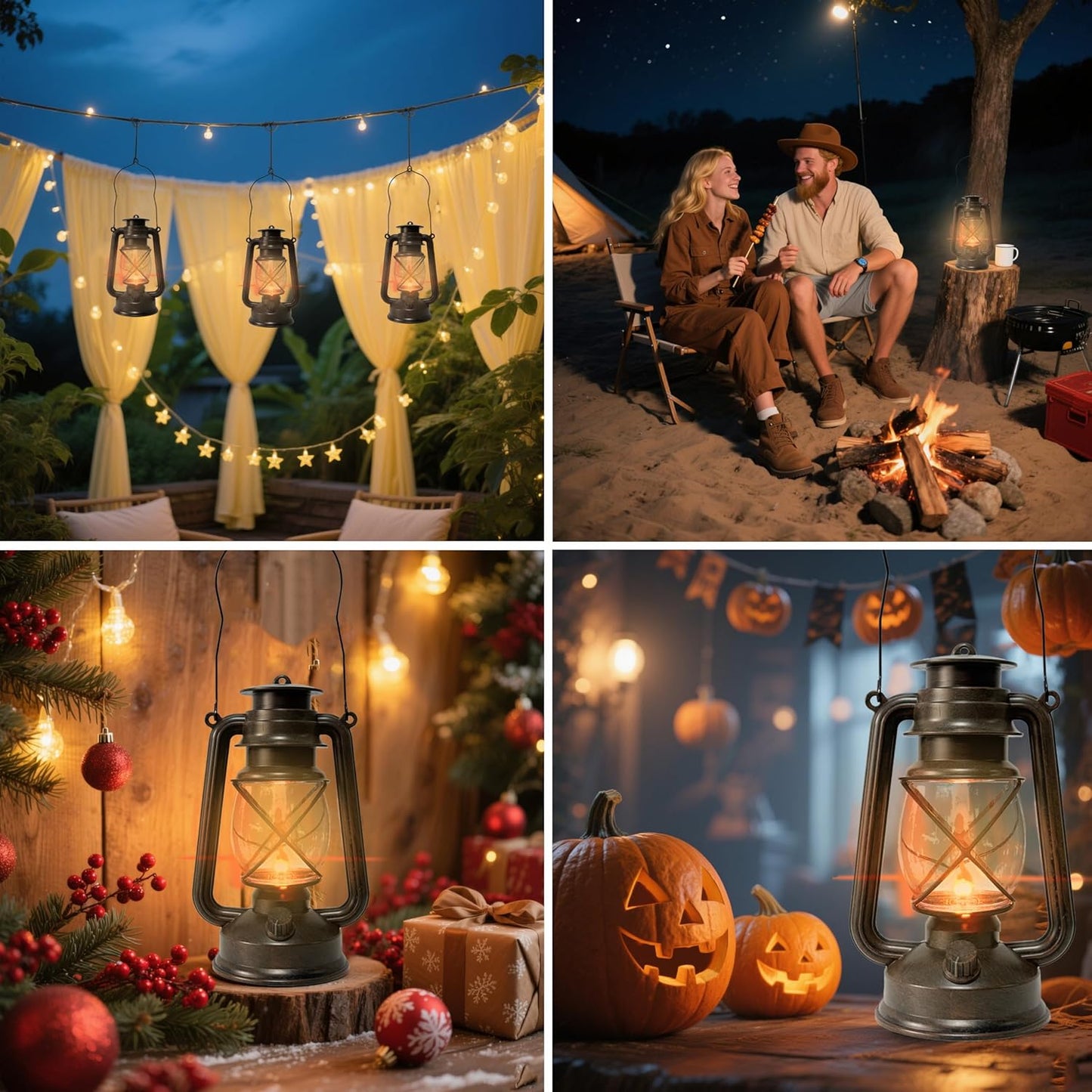 Vintage LED Outdoor Lantern Battery Powered Lanterns with Flame Wick Waterproof Camping Lamp Non-Solar Hanging Lantern Lights Landscape Decor for Indoor/Outdoor Use