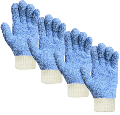 MIG4U Microfiber Dusting Gloves House Cleaning Glove for Blinds, Windows, Baseboard, Shutters, Furniture, and Car, Reusable Lint-Free Blue 2 Pairs S/M