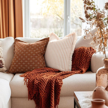 ZWJD Fall Throw Pillow Covers 26x26 Set of 2 Soft Polyester Textured Rust Pillow Covers with Stylish Flange Edge Cozy Farmhouse Throw Pillows for Couch Bed Sofa Living Room Fall Decor