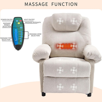 KCREAM Massage Chair Recliner with Heating,Recliner Chair for Adults,Small Recliners for Small Spaces Overstuffed Reclining Chairs Single Sofa Recliners with Side Pocket for Living Room,Fabric Beige