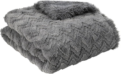 Mon Chateau Grey 3D Jacquard Faux Fur Throw, Plush Luxury Blanket for Couch, Sofa, or Bed, Soft Reversible Throw Blanket for Sleeping, Home & Room Décor, 60" x 70"