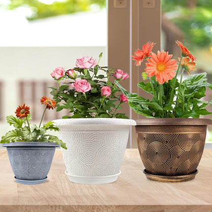 Plastic Flower Pots Planters for Indoor Plants, 4 Pack 14 Inch White Plant Pots with Drainage Hole & Tray, Modern Decorative Large Plant Pot with Saucer for Indoor Outdoor Plants Garden House Planter