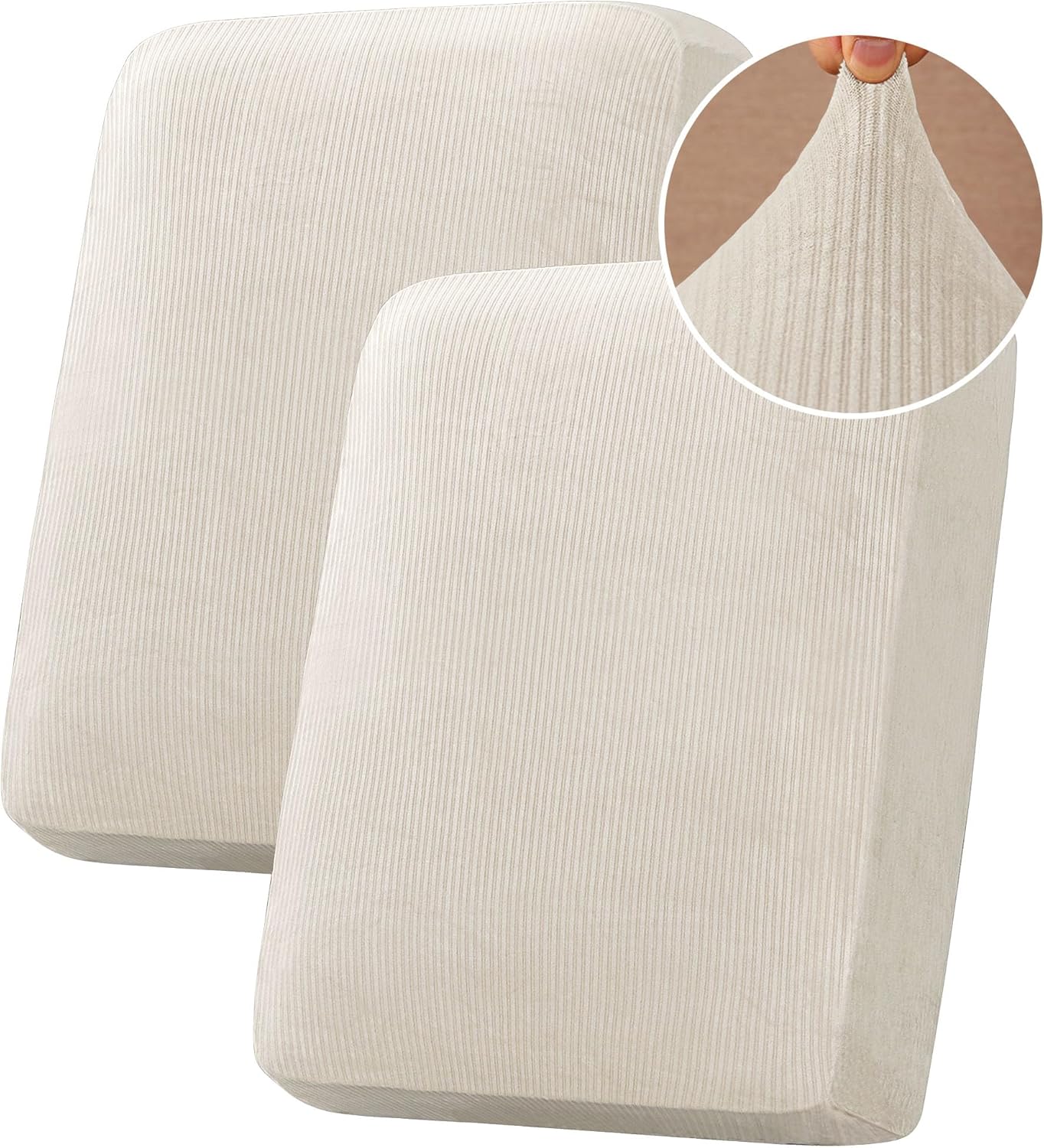 H.VERSAILTEX Velvet Stretch Couch Cushion Cover Plush Cushion Slipcover for Chair Loveseat Sofa Cushion Furniture Protector Seat Cushion Sofa Cover (2 Piece Medium Sofa Cushion Covers, Ivory Striped)