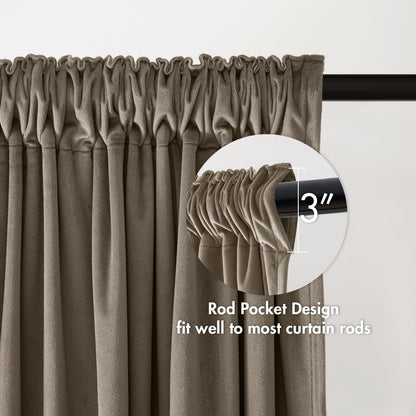 MIULEE Taupe Velvet Curtains Thermal Insulated Blackout Curtain Drapes for Bedroom Living Room Darkening 108 Inches Long Curtains Panels Rod Pocket Set of 2