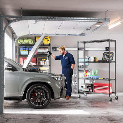 IZEUK Heavy Duty Garage Shelving, 4 Tier Wide Metal Storage Shelf Rack, Adjustable Utility Organizer for Basement, Warehouse, Garage, Black, 23.6" D x 53.1" W x 73.6" H