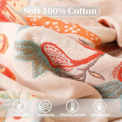 Boho Throw Blanket for Bed - 100% Pure Cotton Ultra Soft Rustic Quilt - Farmhouse Decor Bed Blankets, All Season Rustic Throw for Sofa Couch Chair(80''x 90'', Floral)