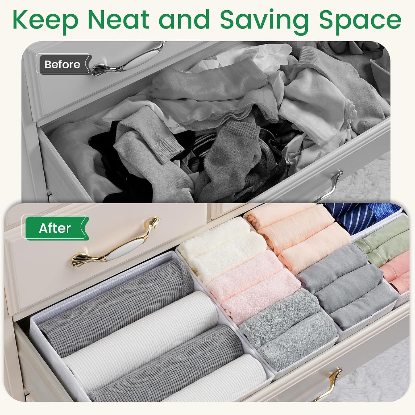 Criusia 16 Pack Underwear Drawer Organizer, Drawer Organizer Clothes, Foldable Cloth Storage Box Closet Dresser Drawer Divider Organizer for Clothes, Scarves (White)