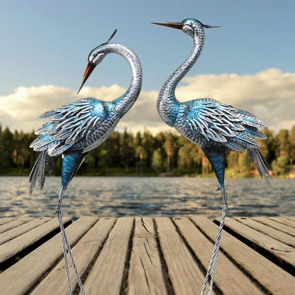 Crane Decor Statues, Blue Heron Garden Statues Metal Yard Art Outdoor Decoy, Garden Sculptures for Yard/Lawn/Pond/Outdoor Decoration, Set of 2