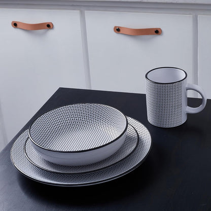 Stone Lain Daisy Stoneware 32-piece Round Dinnerware Set, Daisy - White and Black