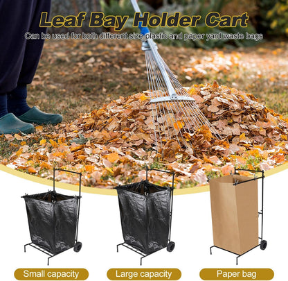 Heavy Duty Portable Trash Bag Holder with Wheel, Adjustable 30-45 Gallon Outdoor Leaf Bag Stand, Durable Trash Bag Rack, for Yard, Lawn Cleanup, Gardening, Camping & Parties