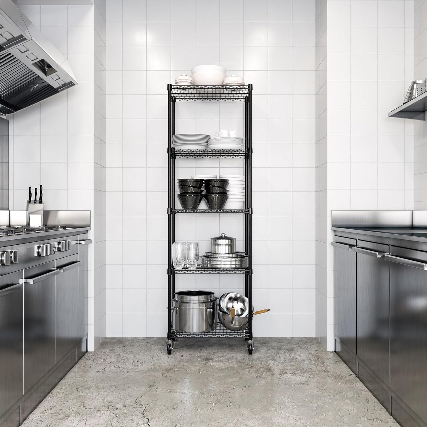 Seville Classics UltraDurable Heavy Duty NSF Solid Steel Wire Rack Storage Unit, Organizer for Garage, Warehouse, Office, Restaurant, Classroom, Kitchen, Black, 5-Tier Shelving, 24" W x 18" D