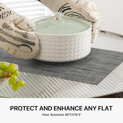 LEXMORE Placemats Set of 6 Vinyl/Plastic Woven Place Mats for Kitchen Table Indoor/Outdoor Washable Placemat Wipeable Dining Table Mats(Dark Gray)