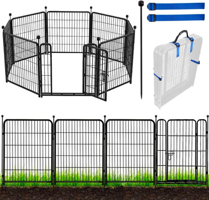 ADAVIN Tall Garden Fence, 48 in(H) 10 Panels Heavy Duty Iron Metal Animal Barrier Fence, Indoor or Outdoor Dog Playpen, Temporary Fence, No Dig Garden Border Fencing for Yard, Total 22.1 FT(L),Black