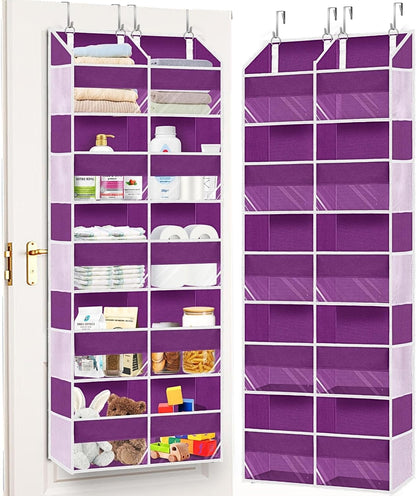 Over The Door Organizer 5 Tiers, Extra Large Behind Door Storage of 10 Compartments, 80 lbs Weight Capacity Hanging Storage Organizer with Clear Window Kids Toys,Shoes,Diapers,Room Storage,Purple