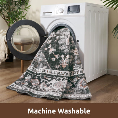 AMOAMI-4X6 Area Rugs for Living Room -Soft Vintage Bedroom Rug-Non Slip Washable Rug-Throw Rugs for Living Room Bedroom Bedside Dining Room Office Dark Grey & Black