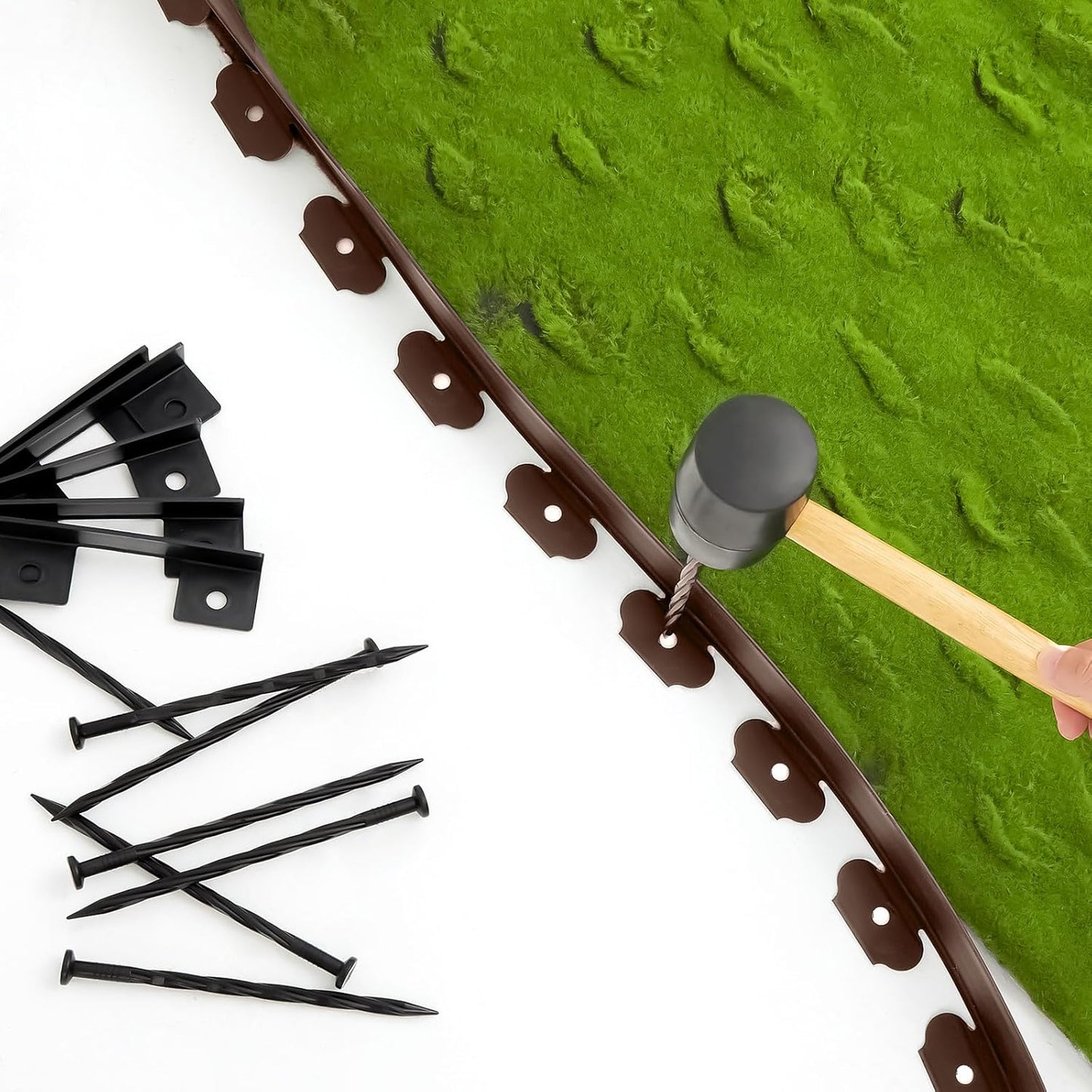 Sasylvia 2.5'' x 200' Landscape Edging Kit Edging Border Coil Include Anchoring Spikes 10 Connectors Plastic Garden Border for Lawn Garden Grass Yard Home(Brown)