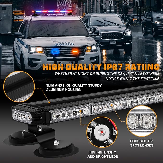XRIDONSEN 28.4" 80 LED Roof Top Police Lights Red Blue Police Light Bar Emergency Strobe Warning Flashing Safety Double Side Traffic Advisor Lights Magnetic Mount for Law Enforcement Vehicles Trucks