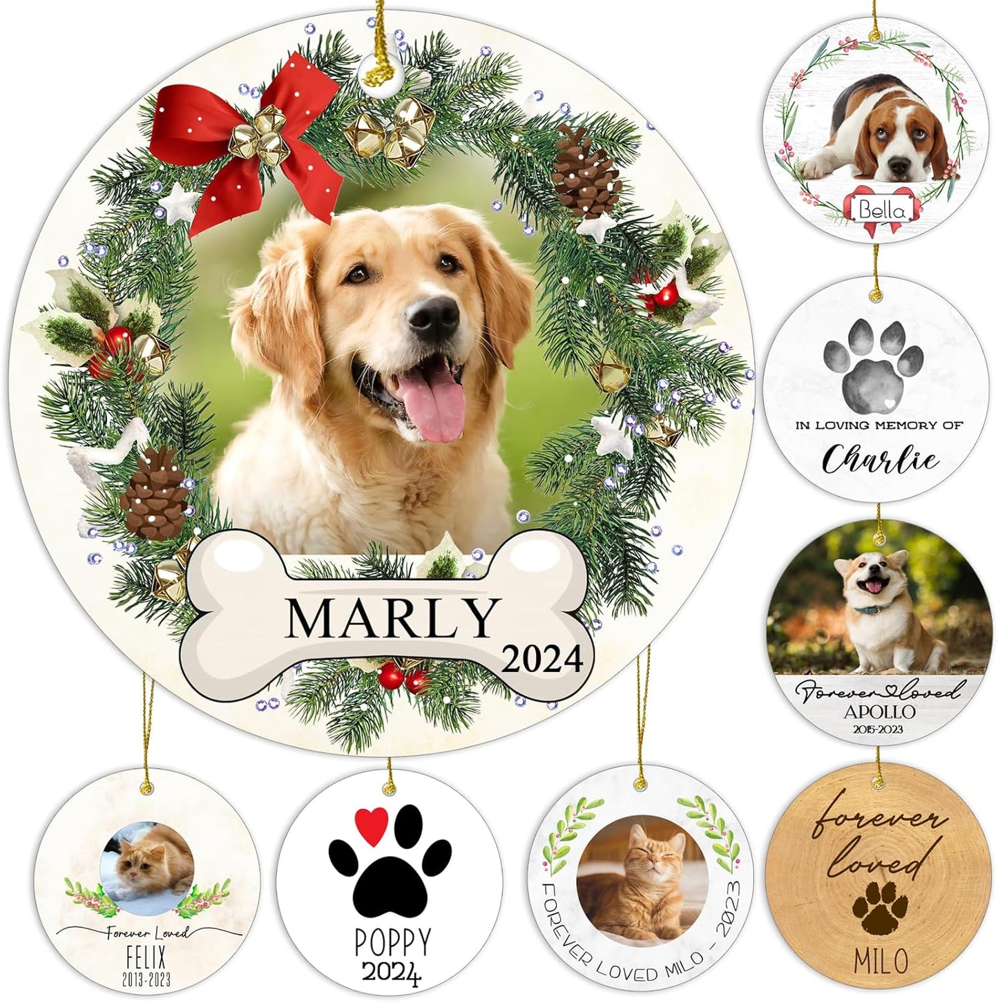 Personalized Christmas Ornaments,Double-Sided Ceramics Picture & Photo Custom Dog Cat Pet Ornament,Dog 1st Ornament 2025,Customized Xmas Ornaments