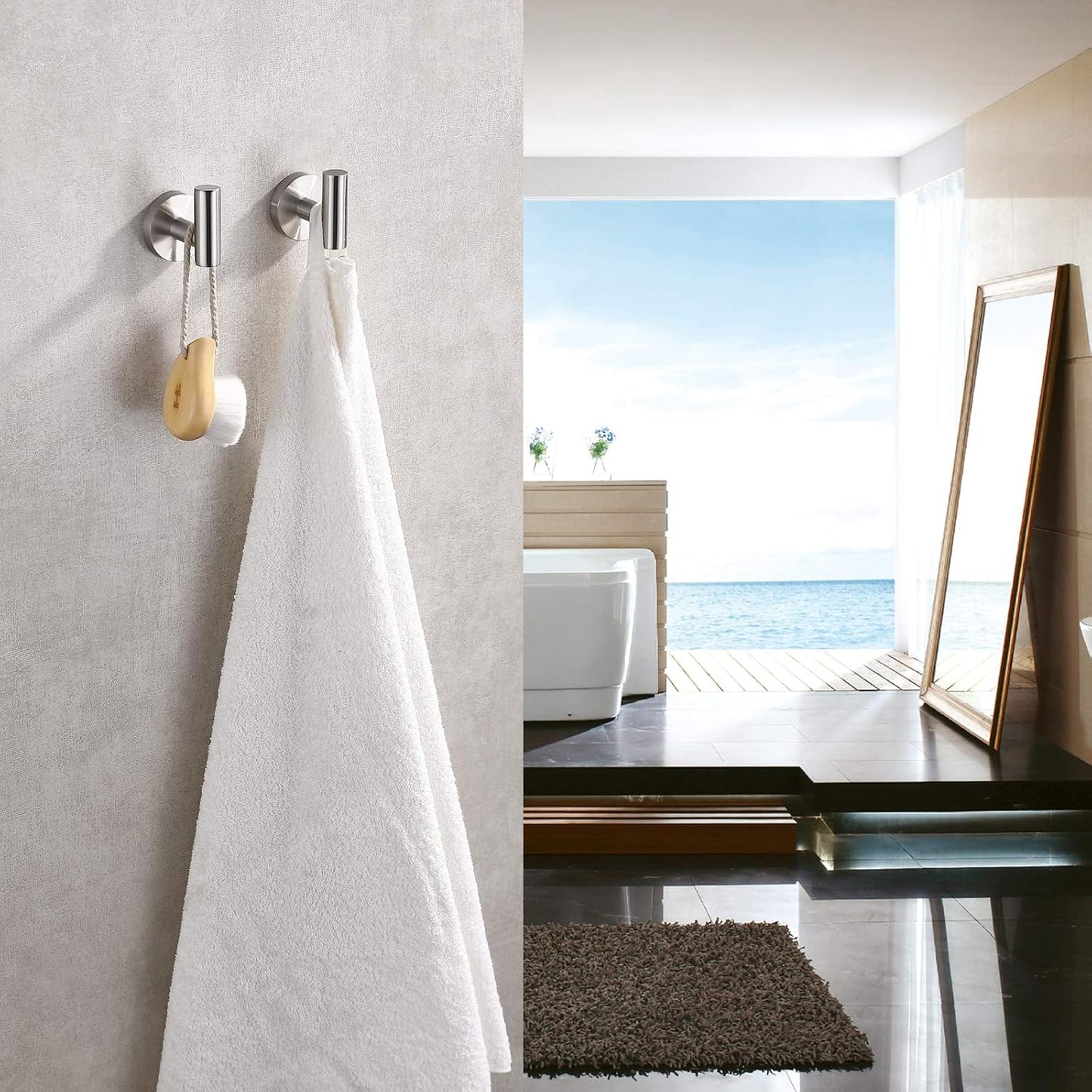 TASTOS Bathroom Towel Hooks Brushed Nickel, 2 Pack Stainless Steel Robe Coat and Clothes Hook, Heavy Duty Wall Hook for Bathroom & Kitchen, Modern Round Style Screw Wall Mounted