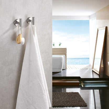 TASTOS Bathroom Towel Hooks Brushed Nickel, 2 Pack Stainless Steel Robe Coat and Clothes Hook, Heavy Duty Wall Hook for Bathroom & Kitchen, Modern Round Style Screw Wall Mounted