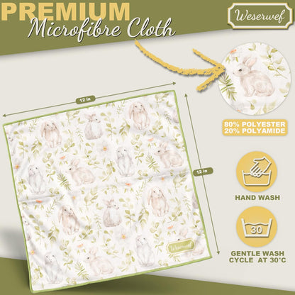 WESERWEF Design Microfiber Glasses Cleaning Cloth – Premium Cleaning Cloth for Eyeglasses, Screens, Tablets, Cameras & Lenses, 12" x 12", Ultra-Soft & Scratch-Free (Rabbits)