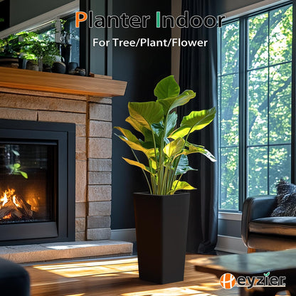 Tall Planters for Outdoor Plants, Large Resin Flower Pots for Garden, Front Porch, Patio, Indoor - Set of 2 (Black, 27.5 inch - 2 Pack)