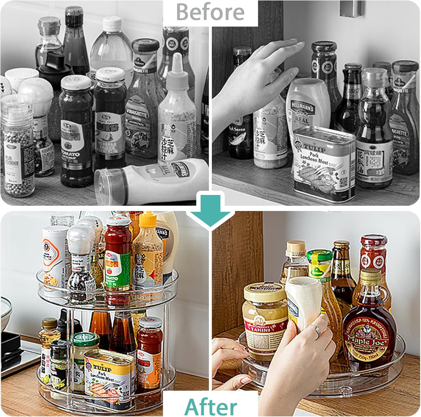 URALFA 2 Tier Lazy Susan Turntable, 9 Inch Clear Tiered Lazy Susan Organizer, 360 Rotating Spinner Organizer for Kitchen, Pantry, Counter, Sink