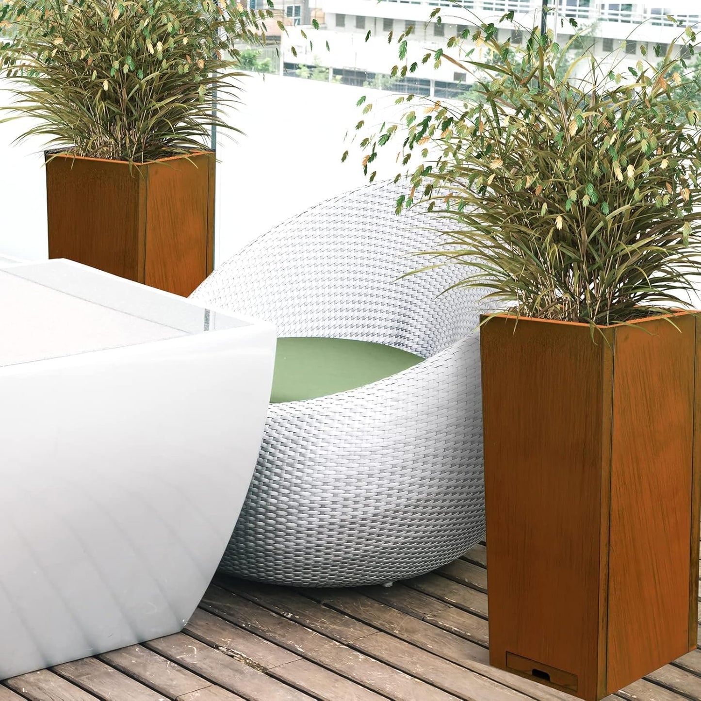 KOL Pre-Rusted Steel 30''H Planter Box, Weathering Steel Planter Box,Rustic Finish Metal Tall Rectangular Plant Pot, Modern Industrial & Residential Outdoor Indoor, 12" L. x 12" W. x 30" H, Rusty.