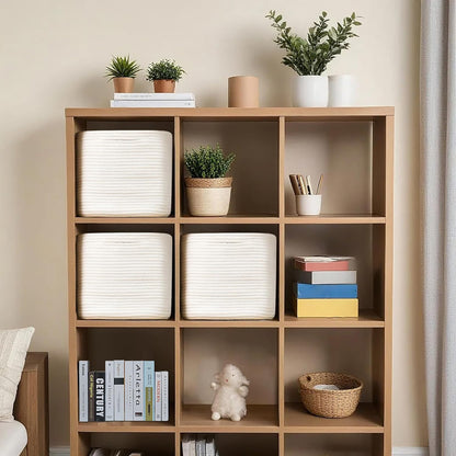 3 Pack Storage Cubes 11 Inch Cotton Rope Woven Baskets for Organizing Cube Bin Square Shelves Organizer,Classroom,Kids Toy Bins,Closet,Baby Nursery(Creamy White)