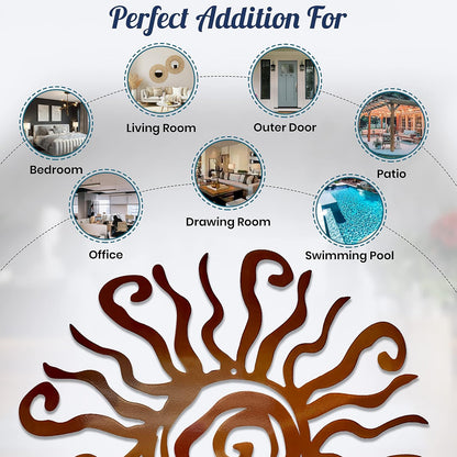 Wacky Sun Metal Wall Art Indoor/Outdoor Decor - 12" Copper Rust Proof Wall Sculpture - Made in USA - Ideal for Bedroom, Garden, Home, Patio and Farmhouse