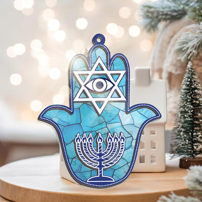 FLAGWIX Hanukkah Gifts for Women Men - Double Layered Hanging Suncatcher 6 in - Christmas Birthday Spiritual Good Luck Housewarming Gifts for Mom Dad Friends, Hamsa Hand Fatima Home Decor