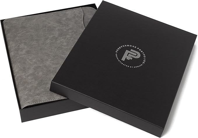 Forevermore Portfolios Portfolio Organizer - 1.5" 3 Ring Binder with Notepad - Zippered Storage Pouch for Papers, Travel Documents, Presentation Folder with Pockets for Card, Passport, Tickets - Gray