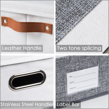 PRANDOM Foldable Storage Bins with Lids [3-Pack] Fabric Collapsible Storage Boxes Baskets Cubes Containers with Handles for Closet Living Room Bedroom (Grey & White 17.7x11.8x11.8'')