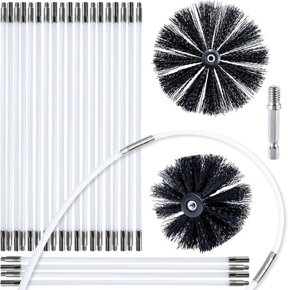 HOKLNUSE Dryer Vent Cleaner Kit Chimney Sweep Cleaning Tools Pellet Stove Cleaner Kit Air Dryer Duct Fireplace Brushes for Easy Lint Cleaning with 4" and 6" Brush Heads (Heavy Duty, 30Feet)