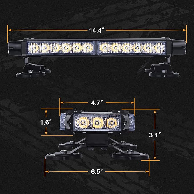 LINKITOM Roof Top LED Strobe Light Bar -Double Side Amber 30 LED Emergency Hazard Safety Warning Flashing Beacon Lighting Bar with Magnetic Base for Snow Plow, Trucks, Construction Vehicles