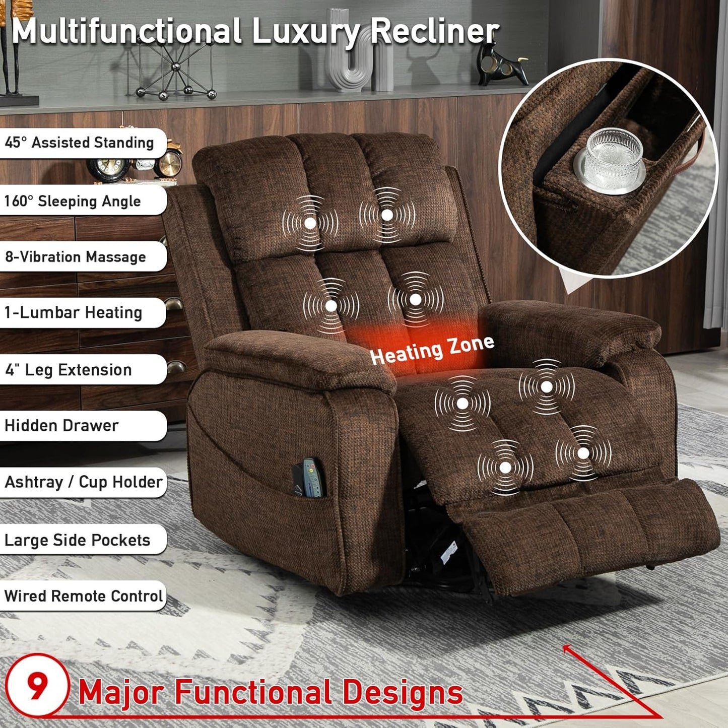 Lazy Boy Recliner Chair, Postoperative Recovery，Retractable 23'' Extra-Long Leg Support Lift Chair Hold up to 400lb，25.5'' Oversized Recliner seat for Big and Tall