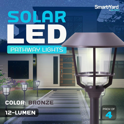 Solar LED Path Lights 4 Pack – 12 Lumens, Warm White, Oil-Rubbed Bronze, Solar Powered, Stainless Steel, Weather-Resistant for Garden, Walkway, Patio