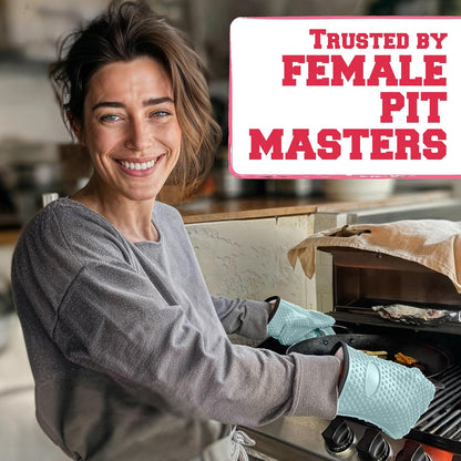 KITCHEN PERFECTION Silicone Smoker Oven Gloves For Women -Extreme Heat Resistant BBQ Gloves -Handle Hot Food Right on Your Smoker Grill Fryer|Waterproof Oven Mitts Grill Gloves |Superior Set+3 Bonuses