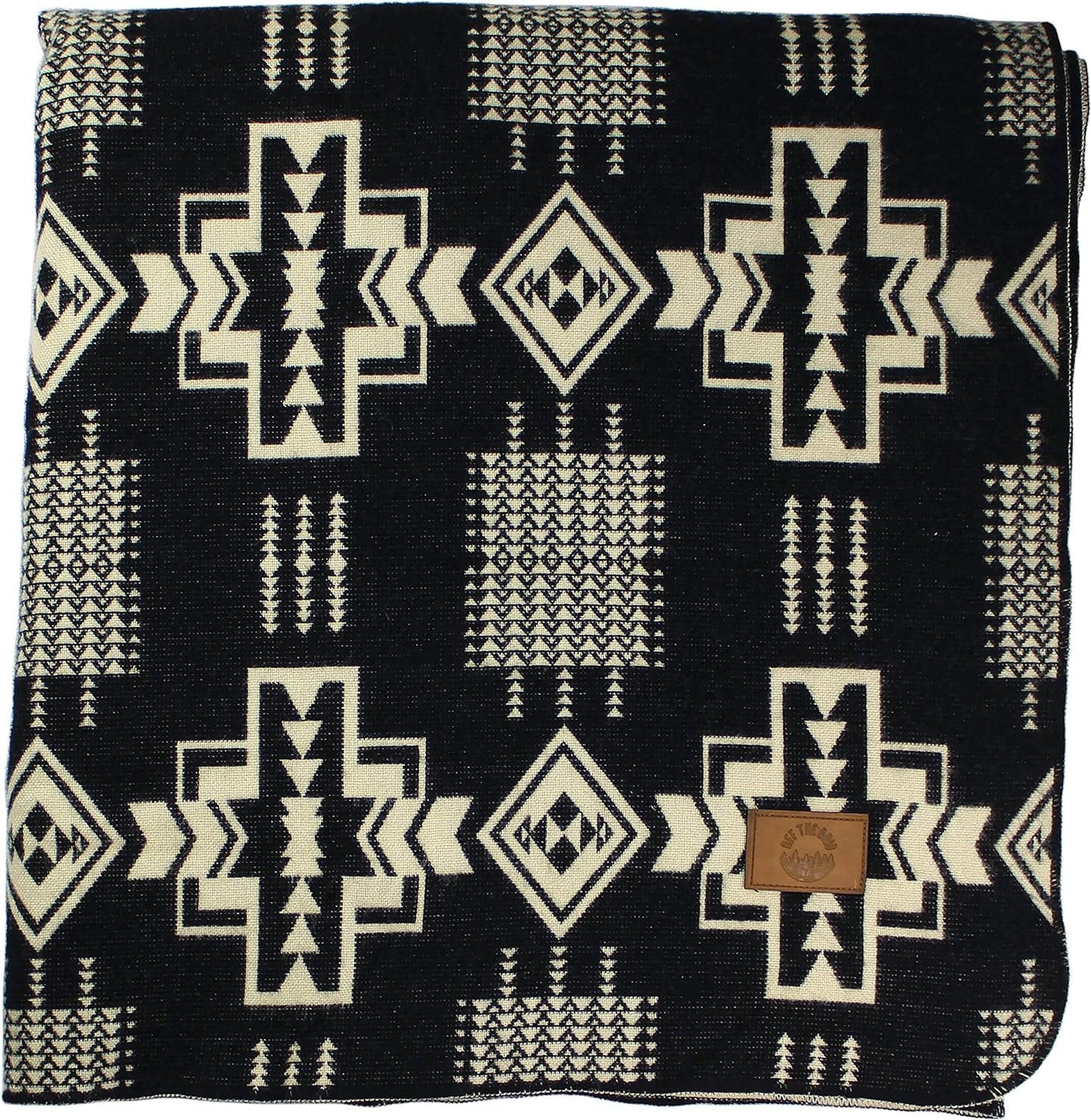 Inca Aztec Throw, Queen, King Blanket | Southwest Indian Navajo Boho Style | Native Cover for Camping, Bedding, Couch, Vanlife | Faux Alpaca, Lightweight, Hypoallergenic (Obsidian Black, King)