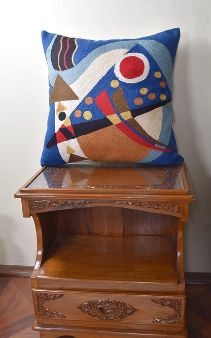Kandinsky Blue Abstract Pillow Cover | Modern Outdoor Cushions | Mid Century Chair Cushions | Handmade Wool Size 18x18