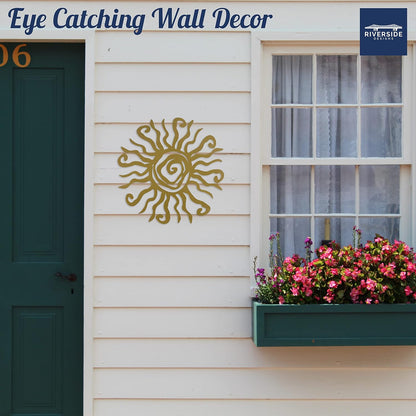 Riverside Designs Wacky Sun Metal Wall Art Indoor/Outdoor Decor - 24" Gold Rust Proof Wall Sculpture - Made in USA - Ideal for Bedroom, Garden, Home, Patio and Farmhouse