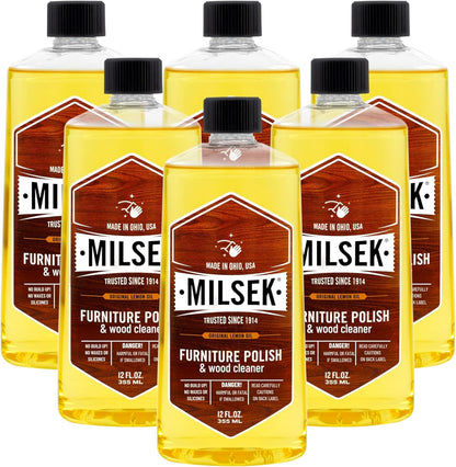 Milsek Furniture Polish and Wood Cleaner with Lemon Oil - Multipurpose Solution for Home Improvement from Hardwood Floors to Kitchen Cabinets - 12 Fl Oz (Pack of 6)