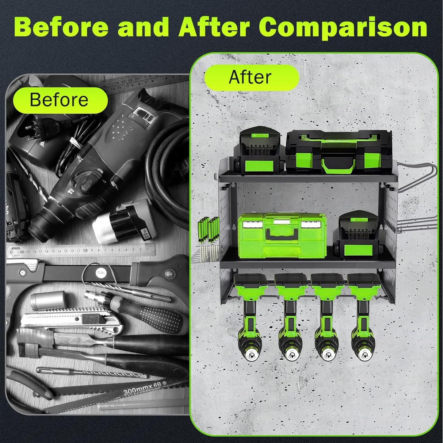 Wall Mount for EGO-Compatible Tools – 3-Layer Adjustable Garage Organizer 200lbs – Heavy Duty Hanger for Leaf Blower, Trimmer, Weed Eater (grey)