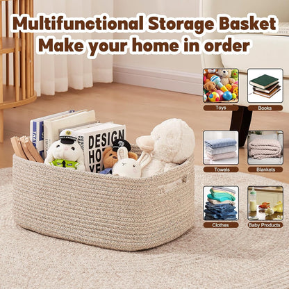 OIAHOMY Storage Basket for Shelves, Closet Cube Storage Bins Baskets for Clothes Blanket Towels, Baby Nursery, Toy Box, Woven Rope Basket, 15.75*11.81*7.09 IN, 2 Packs Brown