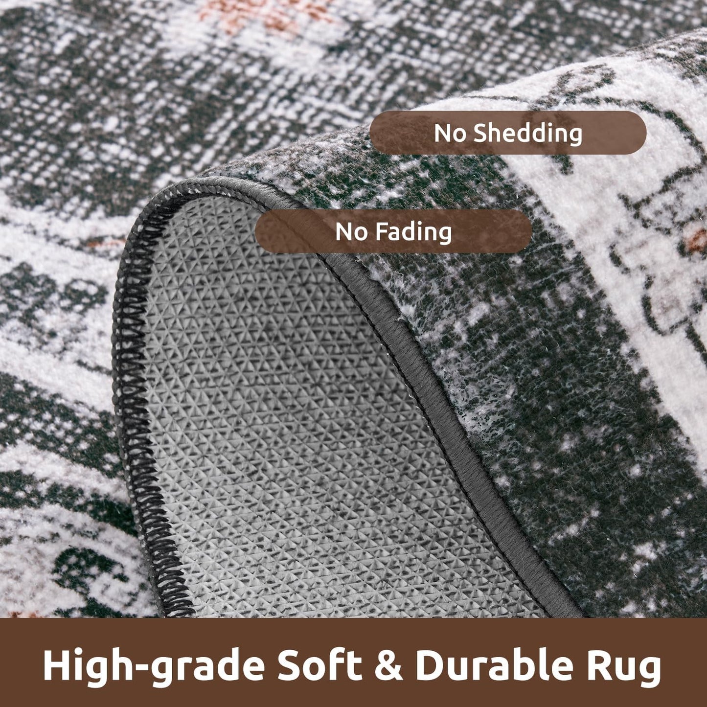 AMOAMI-Area Rug 8X10 Rugs for Living Room-Vintage Soft Black Rugs for Bedroom-Non Slip Carpet-Washable Rug for Dining Room Living Room Bedroom Office Under Table Dark Grey & Black