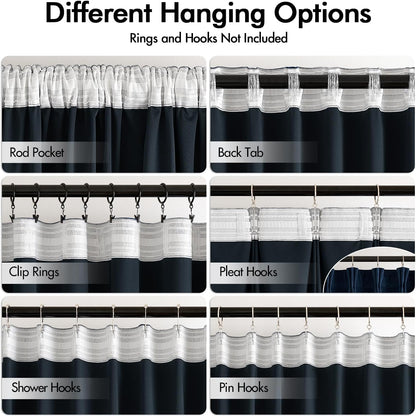 MIULEE Navy Blue Velvet Curtains 108 inches Long 2 Panels - Luxury Pinch Pleated Room Darkening Window Drapes for Bedroom Living Room Thermal Insulated Super Soft Blackout, Back Tab Rod Pocket