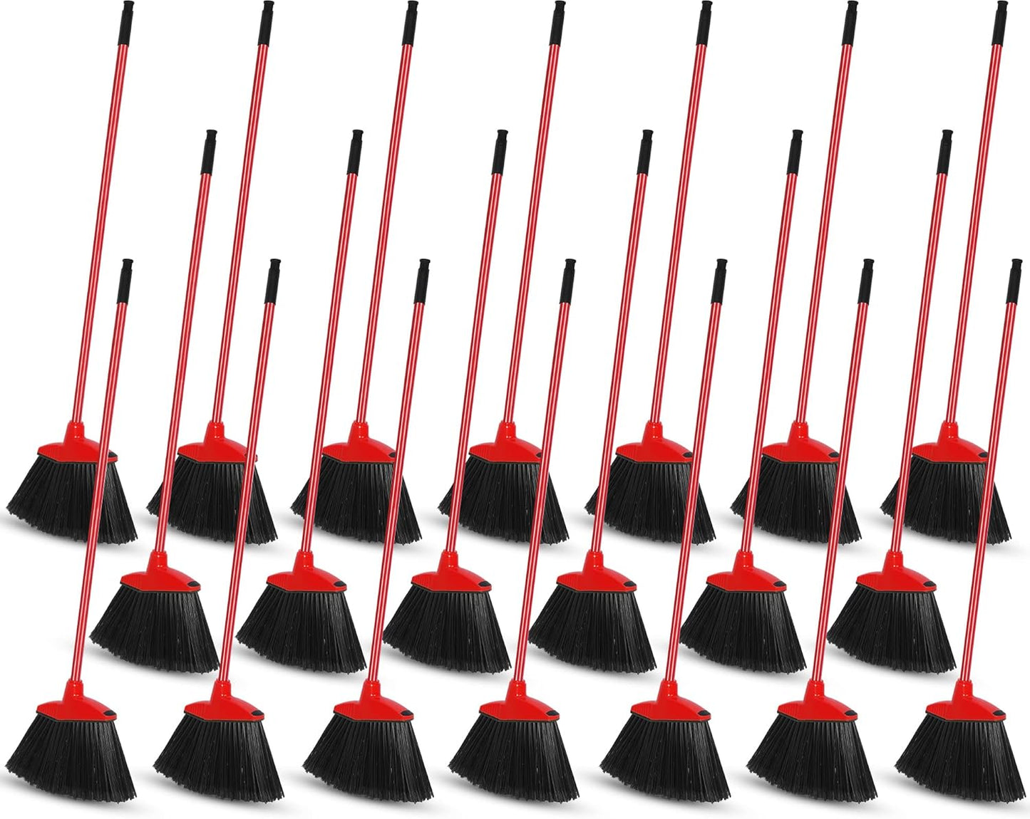 WILLBOND 20 Pcs Heavy Duty Broom Outdoor Indoor Commercial Angle Brooms Bulk for Courtyard Garage Lobby Mall Market Floor Home Kitchen Room Office Pet Hair Rubbish 54 Inch (Red)