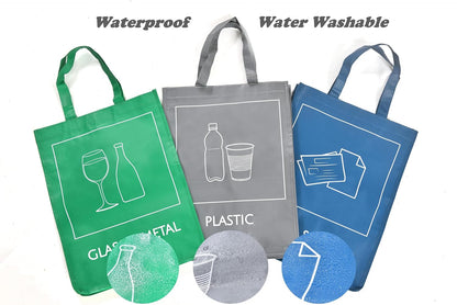 YOUNG DA Reusable Recycle Bags, 3-Piece Separate Recycling Bin Set for Home, Kitchen, and Office - Waterproof Recyclable Waste Sorting Organizer