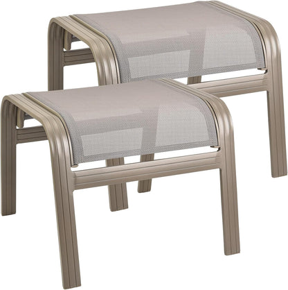 Patio Dining Chairs Footstools Outdoor Aluminum Ottoman Assembled Footrest Side Table 2 Set Champagne
